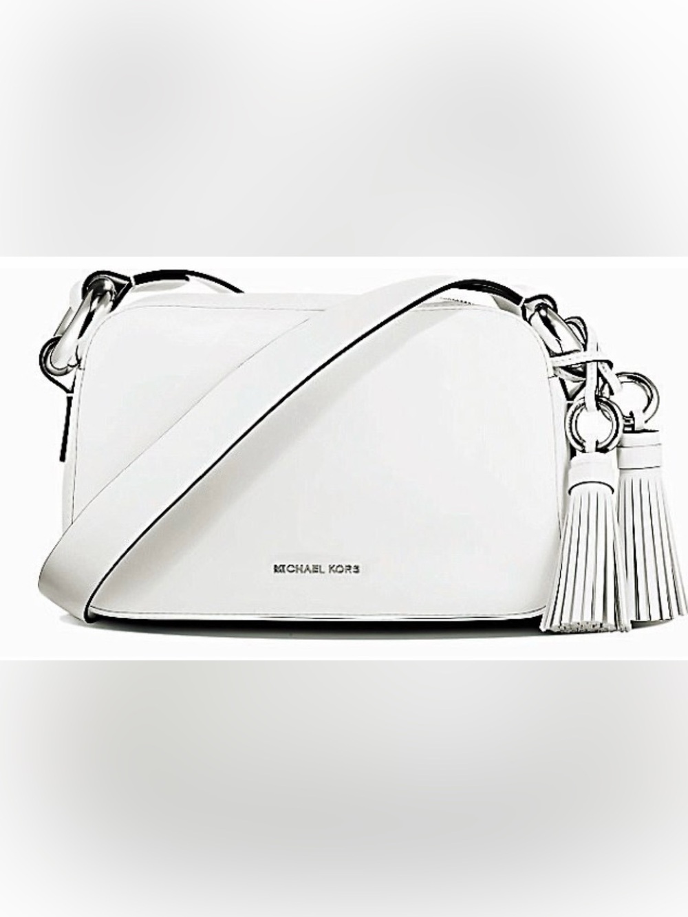 NWT Michael Kors Grand Medium Leather Shoulder Bag Cement Tassel MSRP $298